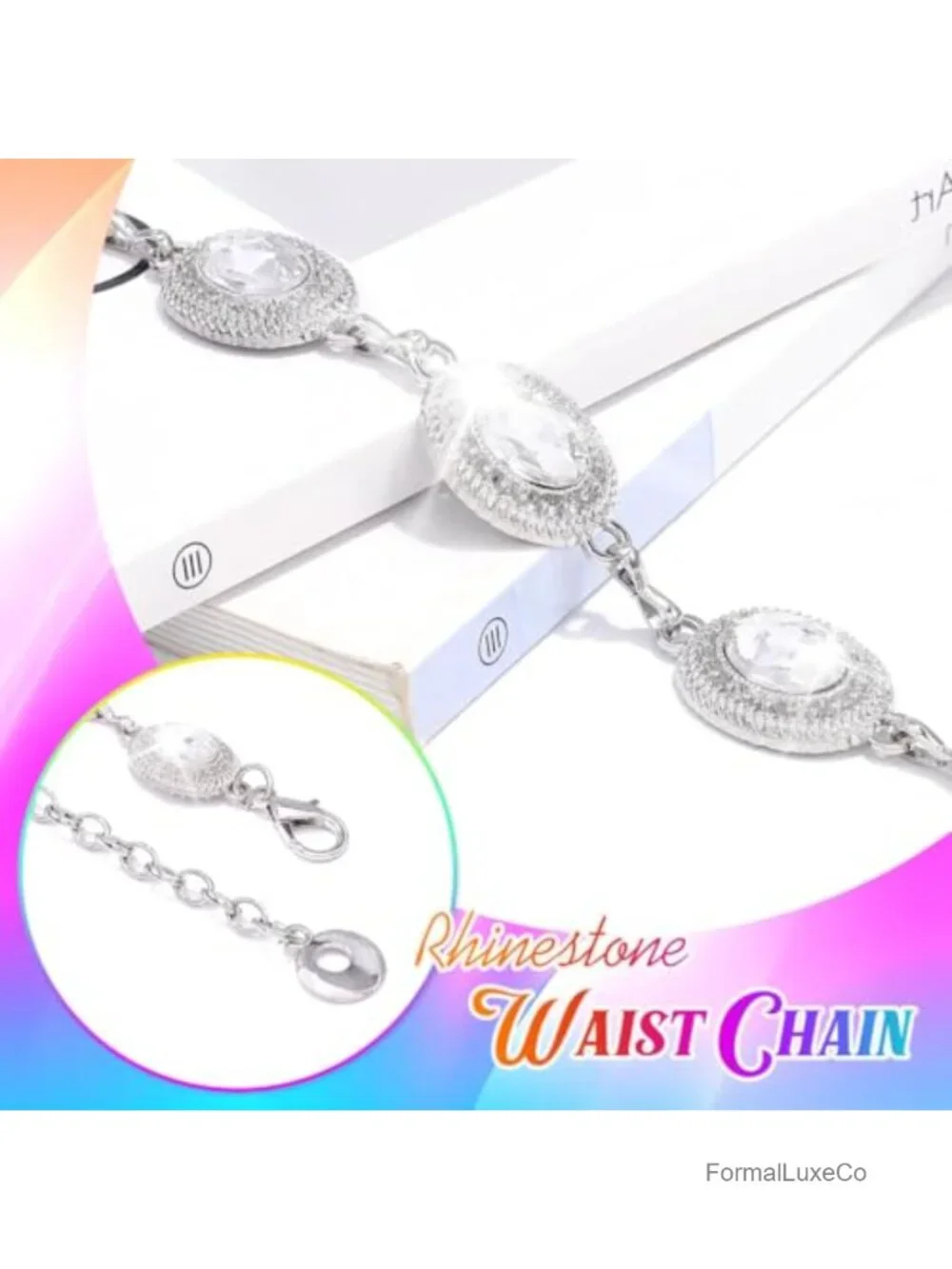 Rhinestone Chain Belt - Sparkly Bling Crystal Waist Belt for Dresses Party